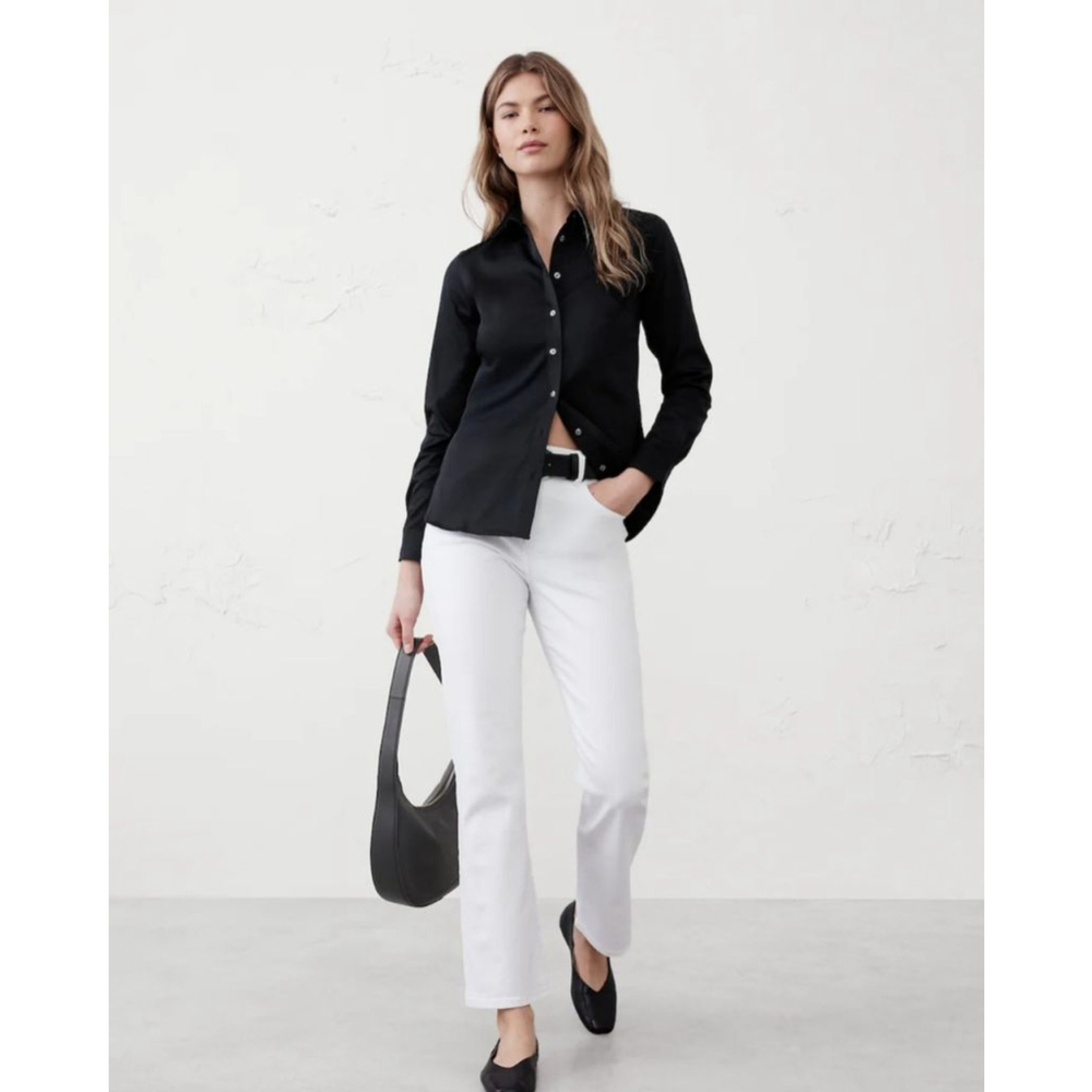 Banana Republic Black Tailored Button-Down Long Sleeve Shirt Size 2 RT$70 NEW - Picture 1 of 10